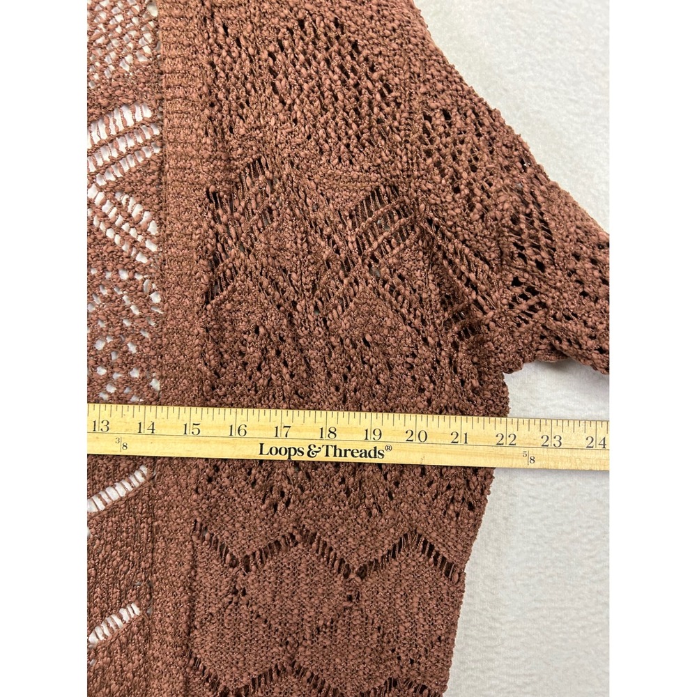 Boho Maurices Womens Medium Brown Open Front Pointelle Knit Cardigan Sweater - Picture 5 of 9